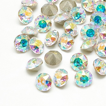 Pointed Back Glass Rhinestone Cabochons, Back Plated, Faceted, Diamond, Crystal AB, 5x4mm