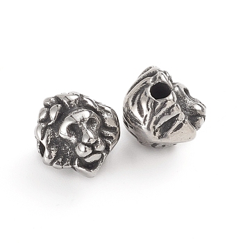 304 Stainless Steel Beads, Lion, Antique Silver, 10x9.5x10mm, Hole: 2mm