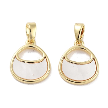 Brass Pave Natural Shell Bag Shape Charms, Real 18K Gold Plated, 13.5x11.5x2mm, Hole: 4x2.5mm