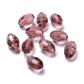Glass Imitation Austrian Crystal Beads, Faceted, Oval, Rosy Brown, 15x9mm, Hole: 0.8~1.4mm