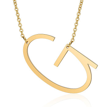 201 Stainless Steel Initial Pendants Necklaces, with Cable Chains, Letter, Letter.G, 17.3~18.3 inch(44~46.5cm)x1.5mm, LetterG: 37x21.5x1mm