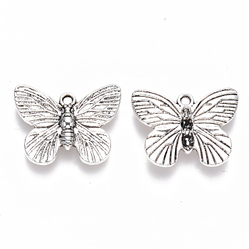 Tibetan Style Alloy Charms, Butterfly, Cadmium Free & Lead Free, Antique Silver, 14.5x18x2mm, Hole: 1.4mm, about 775pcs/1000g