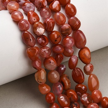 Natural Red Agate(Dyed & Heated) Beads Strands, Nuggets, Tumbled Stone, 7~10.5x6~7.5x5~6.5mm, Hole: 1mm, about 48~51pcs/strand, 15.55~15.75 inch(39.5~40cm)