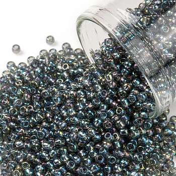 TOHO Round Seed Beads, Japanese Seed Beads, (176B) Dark Grey Black Diamond Transparent Rainbow, 11/0, 2.2mm, Hole: 0.8mm, about 1103pcs/10g