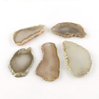 Dyed Mixed Shape Natural Agate Gemstone Big Pendants, Gray, 39~85x26~62x5~6mm, Hole: 2mm