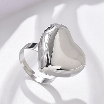 304 Stainless Steel Adjustable Rings, Heart, Stainless Steel Color, 24.5x25mm, Inner Diameter: 18mm