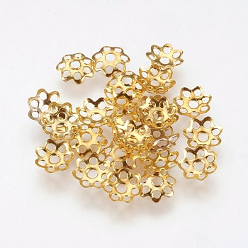 Multi-Petal Iron Bead Caps, Flower, Golden, 6x1.5mm, Hole: 1mm
