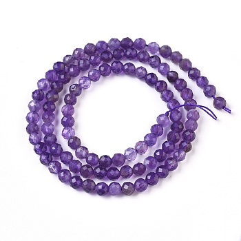 Natural Amethyst Beads Strands, Faceted, Round, 3.5~4mm, Hole: 0.9mm, about 100~101pcs/strand, 15.1 inch~15.3 inch(38.5~39cm)