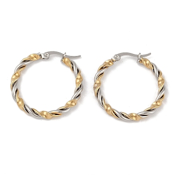 Ion Plating(IP) 201 Stainless Steel Twist Hoop Earrings, with 304 Stainless Steel Pin, Golden & Stainless Steel Color, 31x3.5mm