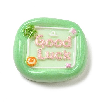 Opaque Resin Cabochons, Good Luck Word Cabochons, Rectangle, 24x27x7.5mm