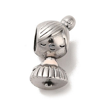304 Stainless Steel Enamel European Beads, Large Hole Beads, Girl, Antique Silver, 15x7.5x8mm, Hole: 4.5mm