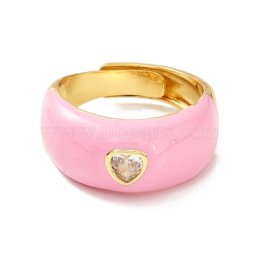 Clear Cubic Zirconia Heart Adjustable Ring with Enamel(RJEW-C026-03G)-2