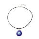Blue Lampwork Evil Eye Pendant Necklace with Waxed Cord for Women(NJEW-JN03955-01)-4