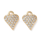 Valentine's Day Brass Micro Pave Clear Cubic Zirconia Charms, Heart Charms, Nickel Free, Real 18K Gold Plated, 10.5x8x2mm, Hole: 1.2mm(KK-D261-06G)