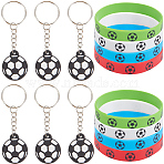 PVC Football Keychain & Silicone Cord Bracelets Jewelry Sets, Mixed Color, 8.1cm, 12pcs(SJEW-GF0001-01)