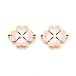 304 Stainless Steel Enamel Heart Clover Links, Ion Plating(IP), Real 18K Gold Plated, Pink, 20x16x2mm, Hole: 1.4mm(STAS-T073-26G)