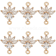10Pcs K9 Glass Connector Charms, Flower Links with Golden Tone Brass Findings, Crystal, 19x14.5x4.3mm, Hole: 1.5mm(FIND-BBC0002-95)