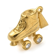 304 Stainless Steel Pendants, with Crystal Rhinestone, Skates Charm, Golden, 22x16x10mm, Hole: 8.2x3.2mm(STAS-R229-07G)