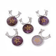 Natural Amethyst Connector Charms, Cattle Head Links with Star, with Rack Plating Platinum Tone Brass Findings, Cadmium Free & Lead Free, 47.5x31.5x5mm, Hole: 2mm(G-G983-02P-01)