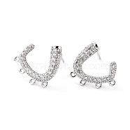 Brass Micro Pave Clear Cubic Zirconia Studs Earrings Findings, Cadmium Free & Lead Free, C Shape with Loops, Platinum, 14.5x13.5x2.5mm, Hole: 0.7mm, Pin: 0.9mm(ZIRC-C027-01P-RS)
