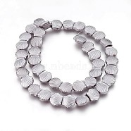 Electroplated Non-magnetic Synthetic Hematite Beads Strands, Frosted, Shell, Platinum Plated, 10.5x10x4mm, Hole: 1mm, about 40pcs/strand, 15.55 inch(39.5cm)(G-P392-T01)