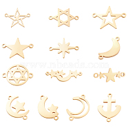 BENECREAT 13Pcs 13 Style 304 Stainless Steel Links Connectors, Laser Cut, Star & Moon & Anchor, Golden, 15x20.5x1mm, Hole: 1.5mm(STAS-BC0003-22)