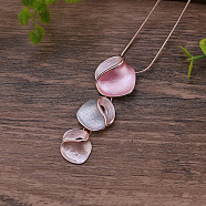 3 Irregular Heart Petal Zinc Alloy Enamel Pendant Necklaces for Women, Rose Gold, Pearl Pink, 16.93 inch(43cm)(FS-WGE692F-02)