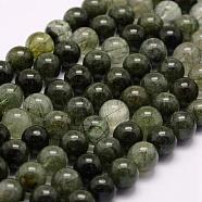Natural Green Rutilated Quartz Beads Strands, Round, 10mm, Hole: 1mm, about 51pcs/strand, 15.3 inch(39cm)(G-F509-01-10mm)
