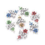 Alloy Chandelier Component Links, Cadmium Free & Lead Free, Enamel Style, Flower, Antique Silver, Mixed Color, 34x22x3mm, Hole: 2mm(ENAM-EA8536Y-M)