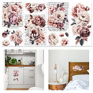 4Pcs 4 Styles Flower and Angel PVC Waterproof Decorative Stickers, Self Adhesive Decals for Furniture Decoration, September Peony, 300x150mm, 1pc/style(DIY-WH0657-029)