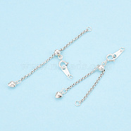 925 Sterling Silver Chain Extender, with S925 Stamp, with Clasps & Curb Chains, Silver, 50mm, Links: 53x1x0.5mm; Clasps: 8x6x1mm; Heart: 6×4×3mm, Label: 7x3x0.5mm.(FIND-T009-03S)