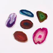 Natural Slice Agate Big Pendants, Dyed, Nuggets, Mixed Color, 42~80x20~42x2.5~4mm, Hole: 1mm(G-K188-06)