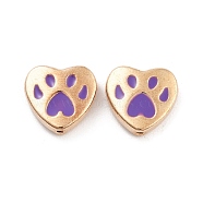 Alloy Enamel Beads, Heart with Paw Print Pattern, Golden, Blue Violet, 11x11.5x3mm, Hole: 1mm(FIND-G077-03G-02)