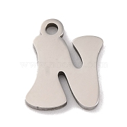 Non-Tarnish 201 Stainless Steel Charms, Laser Cut, Letter Charm, Letter N, 10.5x8x1mm, Hole: 1.2mm(STAS-U016-01P-N)