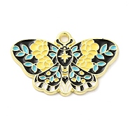 Alloy Enamel Pendants, Golden, Butterfly with Flower Charm, Black, 18x28x1.5mm,Hole: 1.8mm(ENAM-R146-01D)
