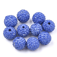 Handmade Polymer Clay Rhinestone Beads, Round, Blue, 14mm, Hole: 1.8mm(X-CLAY-T014-14mm-03)