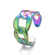 Ion Plating(IP) Rainbow Color 304 Stainless Steel Curb Chain Shape Cuff Ring for Women, US Size 8 1/2(18.5mm)(RJEW-C025-31M)