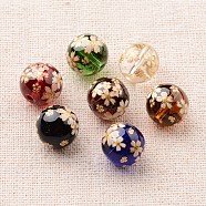 Flower Picture Printed Glass Round Beads, Mixed Color, 12mm, Hole: 1mm(GLAA-J089-12mm-A)