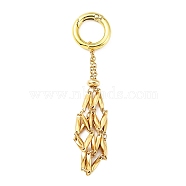 304 Stainless Steel Macrame Pouch Empty Stone Holder Pendant Decoration, with Alloy Spring Ring Clasps, Golden, 90mm(HJEW-JM01184-01)