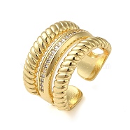 Brass Micro Pave Cubic Zirconia Open Cuff Ring, Triple Layer, Real 16K Gold Plated, Inner Diameter: 17mm(RJEW-Q805-02G)
