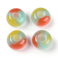 Triple Color Resin European Beads, Large Hole Beads, Imitation Cat Eye, Rondelle, Yellow, 13.5x7.5mm, Hole: 5mm(RESI-F055-06B)