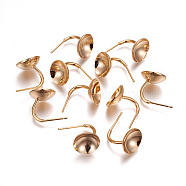Brass Ear Stud Components, Long-Lasting Plated, Nickel Free, Half Round, Real 18K Gold Plated, 19x14.5mm, Pin: 0.7mm(KK-F782-03G-NF)