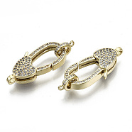 Brass Micro Pave Clear Cubic Zirconia Lobster Claw Clasps, with Bail Beads/Tube Bails, Nickel Free, Heart, Real 16K Gold Plated, 29x13x6mm, Hole: 2mm(KK-N227-47-NF)