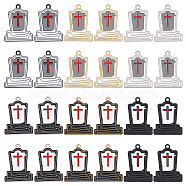 36Pcs 6 Styles Halloween Theme Rack Plating Spray Painted Alloy Enamel Pendants, Tomb with Cross Charms, Mixed Color, 25x19x3mm, Hole: 1.6mm, 6pcs/style(FIND-SC0006-06)