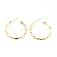 Brass Ring Stud Earrings, Half Hoop Earrings for Men Women, Real 18K Gold Plated, 25.5x1.5~3mm, Pin: 0.7mm(EJEW-B013-03)