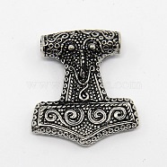 Vintage Men's 304 Stainless Steel Thor's Hammer Focus Pendants, Antique Silver, 35x32x9mm, Hole: 4mm(STAS-O044-18)