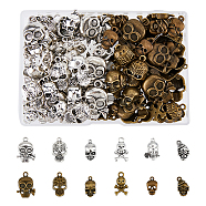 120Pcs 12 Style Tibetan Style Alloy Pendants, Cadmium Free & Lead Free, Halloween Mixed Skull, Antique Bronze & Antique Silver, 16~29x9~19x2.5~7mm, 10pcs/style(SKUL-FH0001-01)