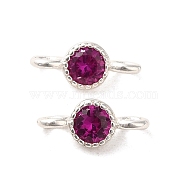 925 Sterling Silver Pave Cubic Zirconia Connector Charms, Half Round Links with 925 Stamp, Silver Color Plated, Medium Violet Red, 8.5x3.5x2.5mm, Hole: 1.5mm(STER-Z007-01P-04)