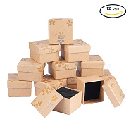 BENECREAT Kraft Jewelry Boxes, for Ring, Square, Flower Pattern, Navajo White, 4.8~5.1x4.8~5.1x3.9cm, Inner Size: 4.3x4.3cm, 12pcs/set(CBOX-BC0001-01)