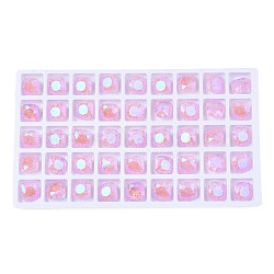 Glass Rhinestone Cabochons, Nail Art Decoration Accessories, Faceted, Square, Pearl Pink, 10x10x5mm(MRMJ-N029-02A-07)